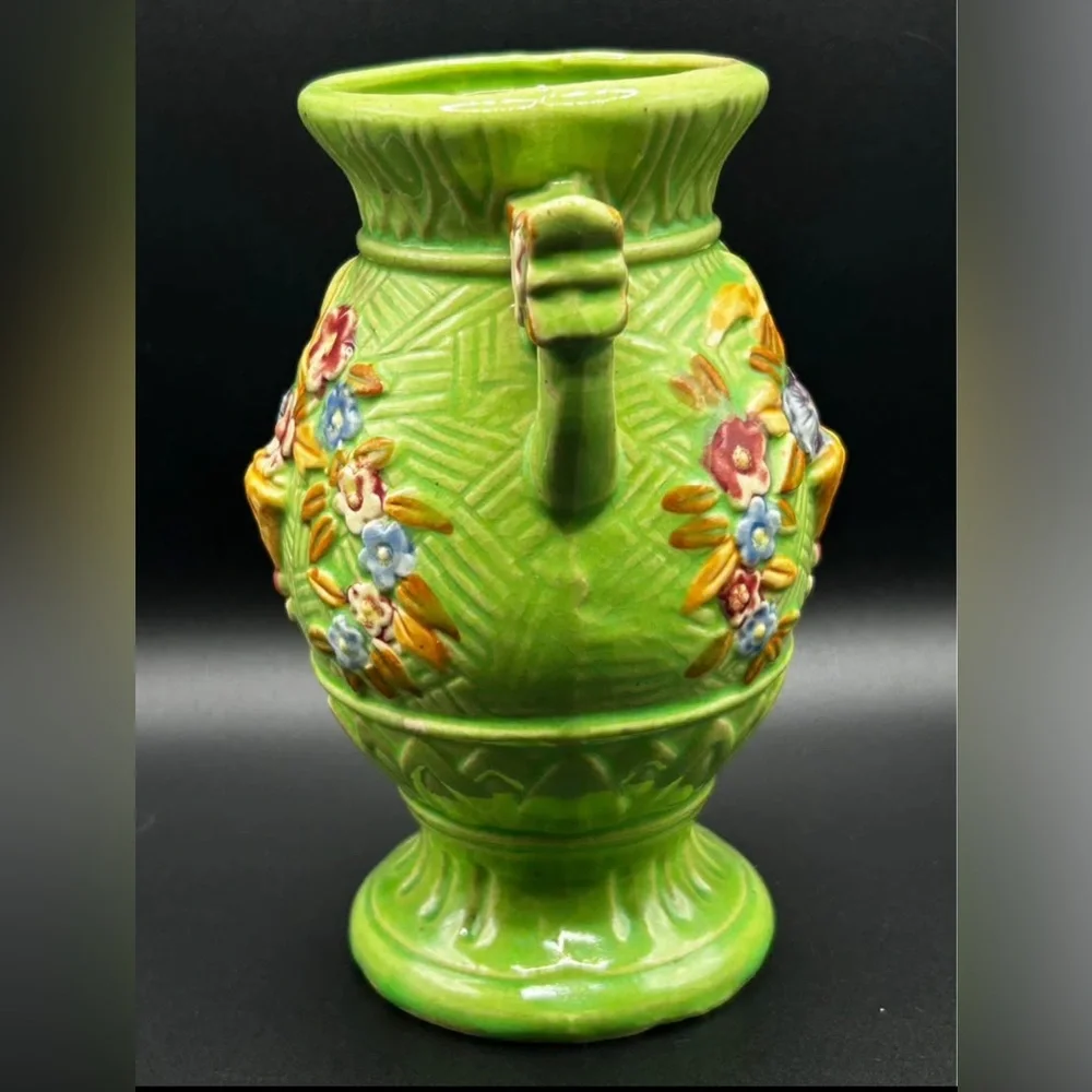Vintage Hand Painted Ceramic Floral Motif Urn Vase, Bud Vase Tabletop Vessel - Picture 4 of 9